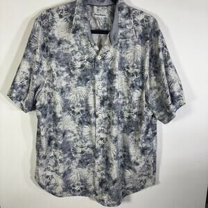 Tommy Bahama Mens XL Gray Tropical Floral Hawaiian Camp Shirt Silk Blend